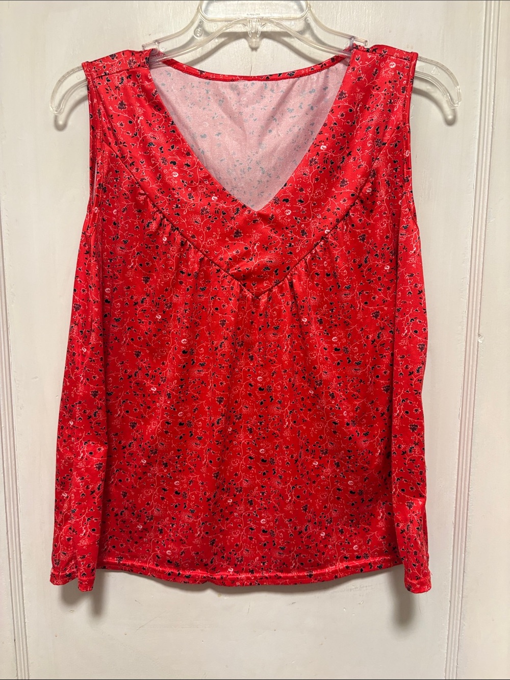 Vintage Mumu Sleeveless V-Neck Red and Black Floral Flowy Tank Top